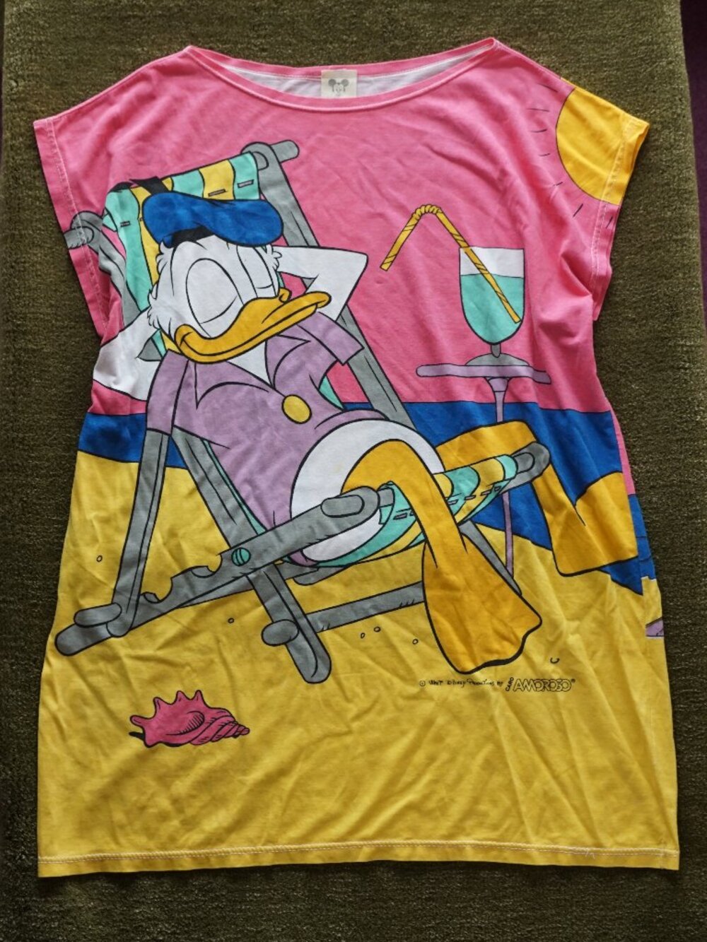 RARE Vintage 90s Walt Disney Donald Duck All Over Print Beach Cover Up (Italy) M